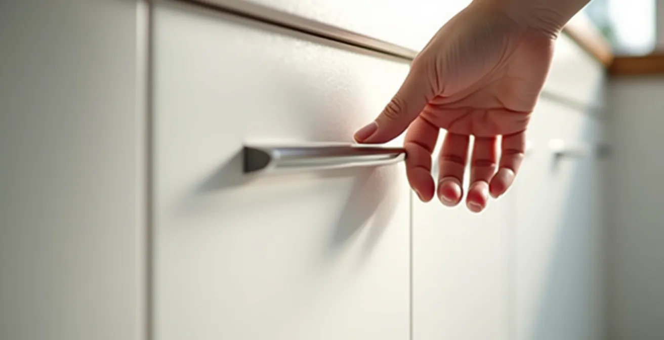 Cuisine contemporaine avec façades blanches sans poignées et système push-pull invisible