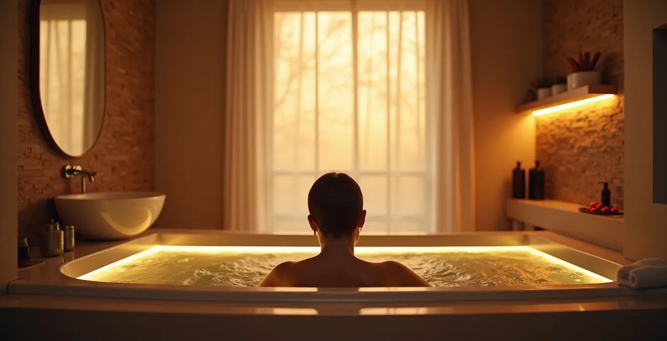 Éclairage tamisé et indirect dans salle de bain avec bandeaux LED et spots encastrés