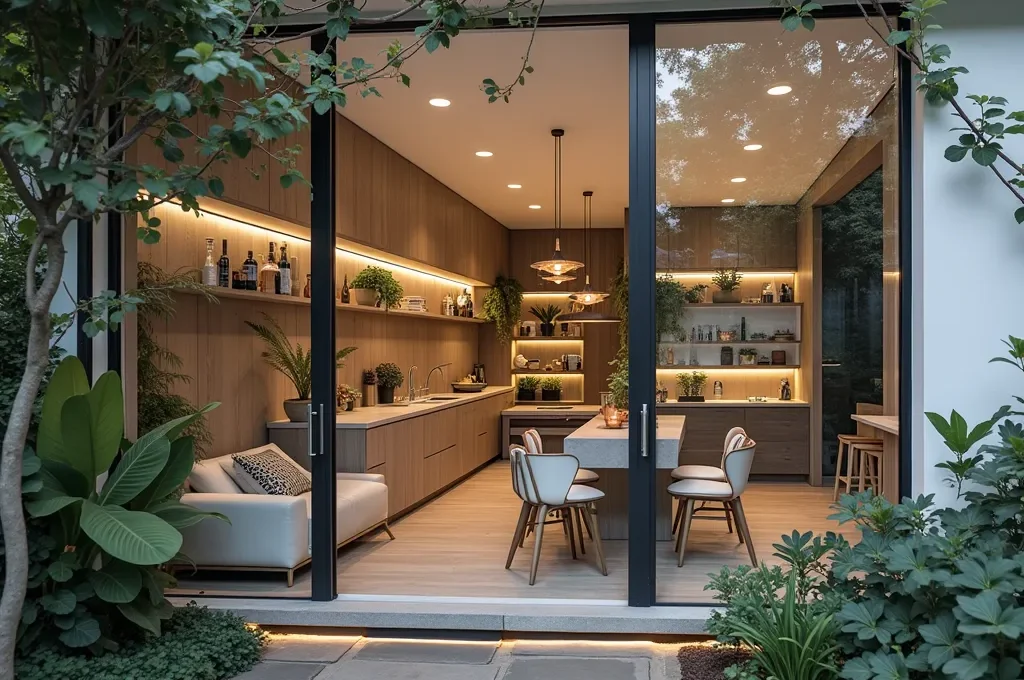 Assemblage de himmelis créant une séparation légère entre salon et bureau dans un appartement moderne