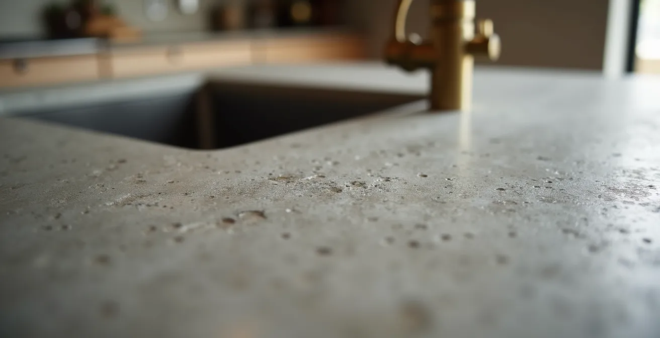 Îlot central monolithique en béton coulé dans une cuisine ouverte