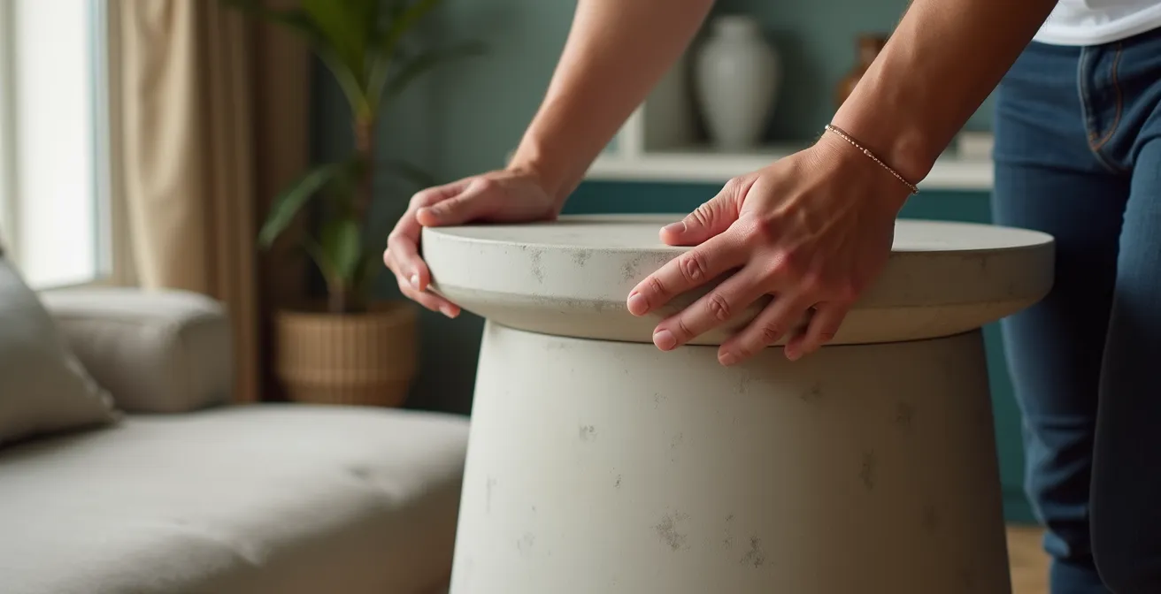 Tabouret design en béton fibré léger montrant la finesse et l'élégance du matériau moderne