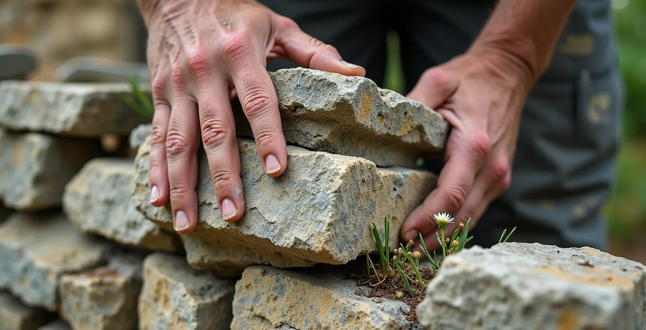 Construction d'un mur de soutènement en pierre sèche selon la technique traditionnelle française