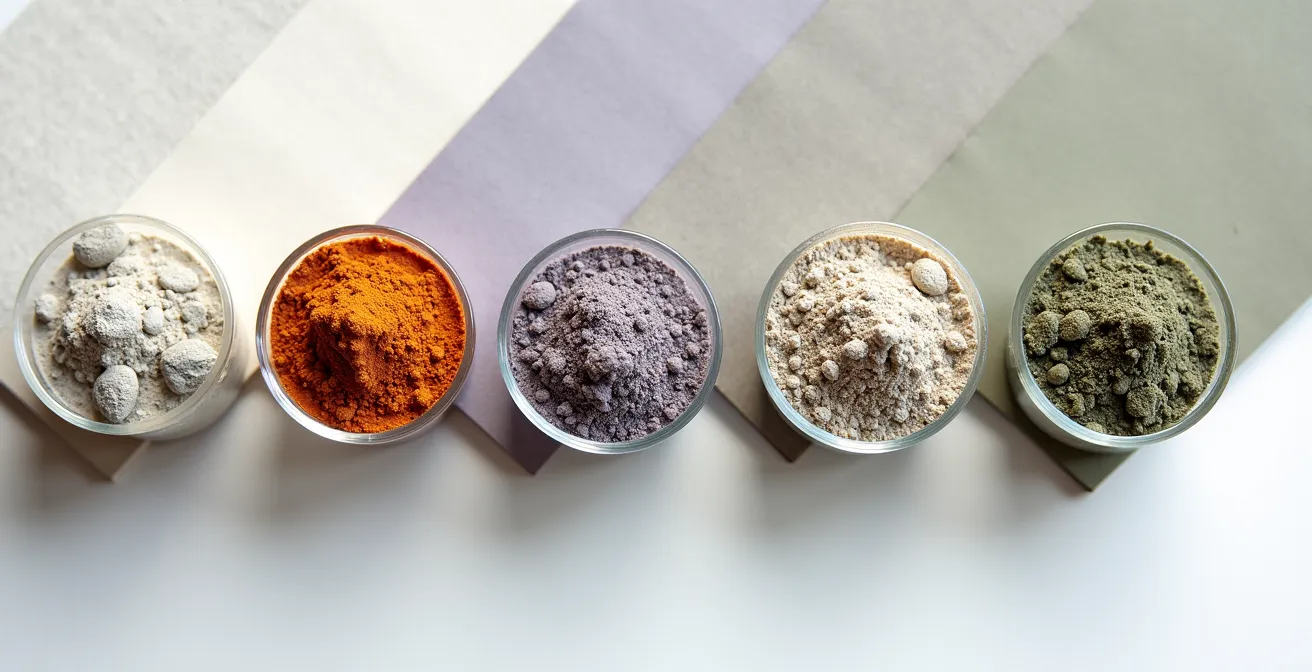 Échantillons de béton ciré avec palette de couleurs inspirées des terroirs français