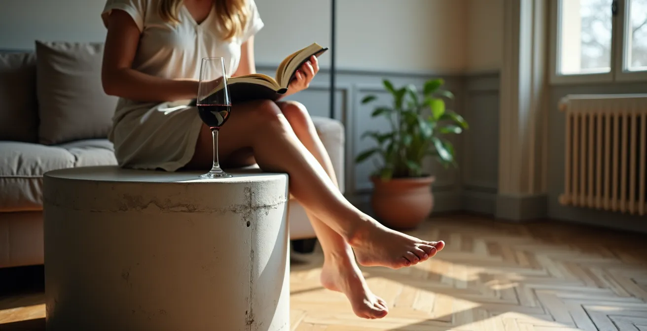 Tabouret en béton minimaliste dans un intérieur contemporain français
