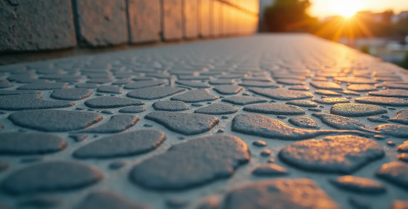 Détail macro d'une texture béton avec éclairage latéral révélant les reliefs et nuances