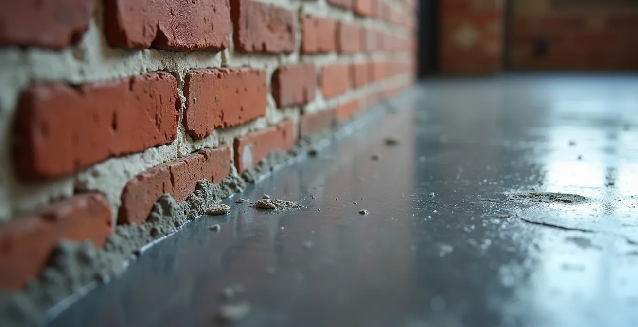 Mur de briques apparentes et sol en béton ciré dans un salon au style industriel