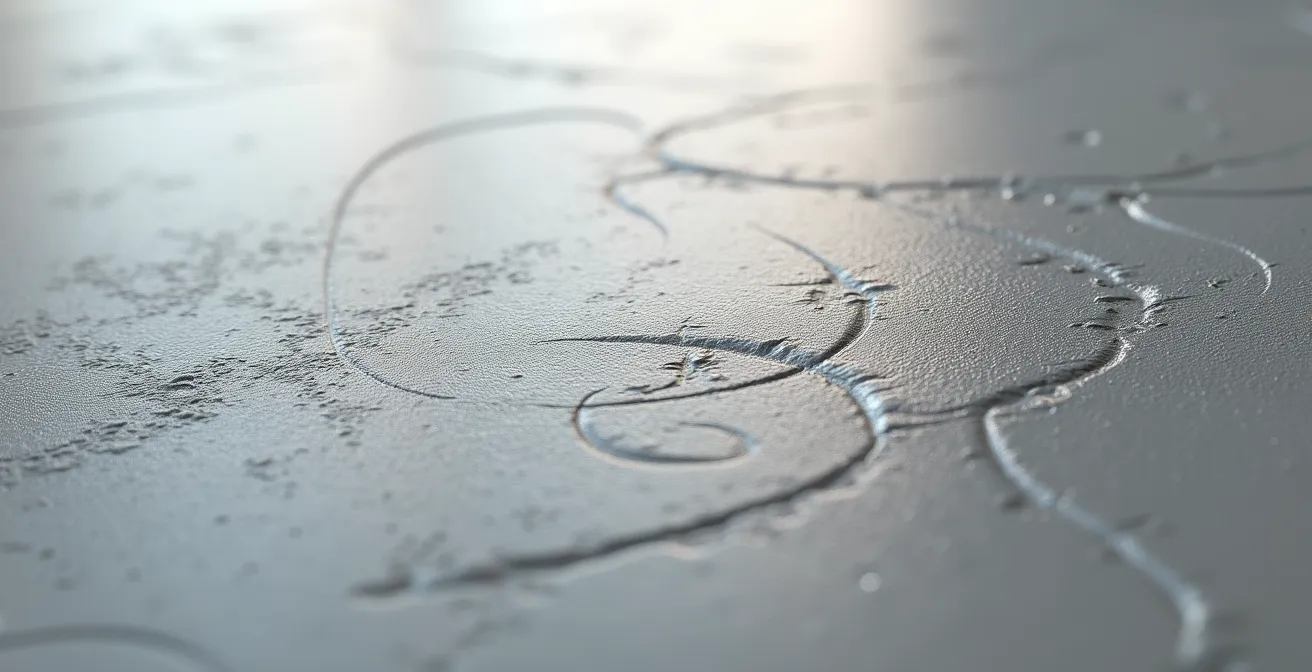 Détail macro de la texture créée par les mouvements de taloche sur peinture effet béton