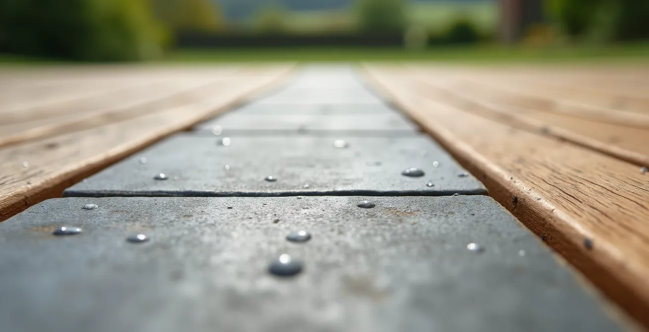 Comparaison visuelle de trois types de revêtements de terrasse : bois composite, carrelage et bois naturel.